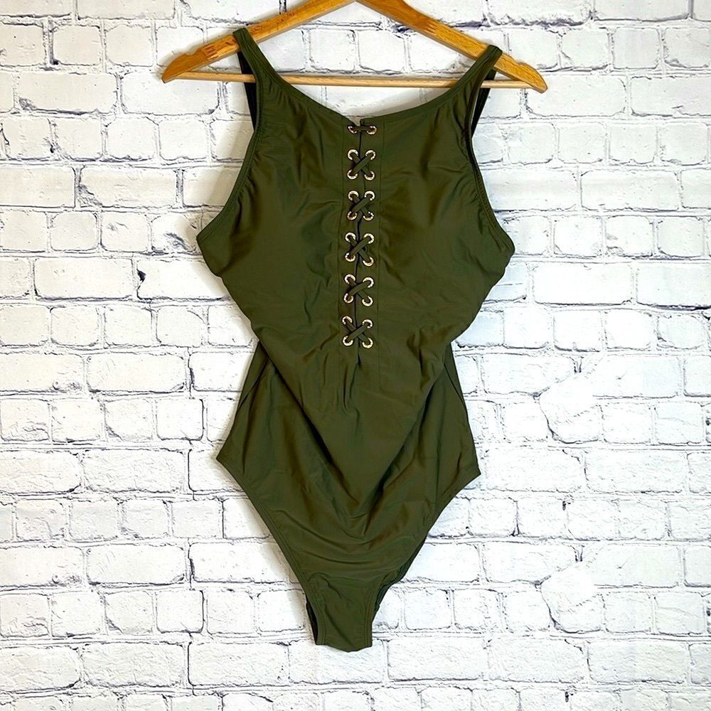 Beyond Control Highneck Lace Up One-Piece - Picture 3 of 6